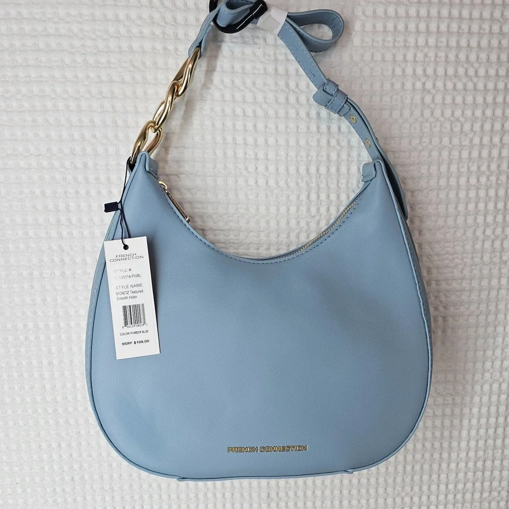 French Connection Moritz Hobo Shoulder Bag Powder Blue NWT